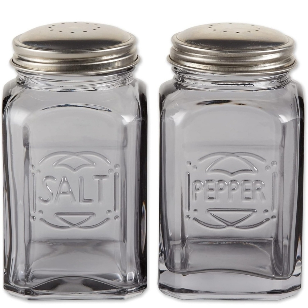Compact Jumbo Salt & Pepper Shakers - 8 Oz Retro Glass Design with Stainless Lid